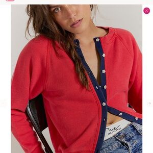 Free People Red and Navy Cardigan